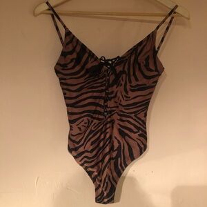 BIKINI MIMA One Piece Swimsuit Lace-up Scoop Zebra Tiger Animal Print Italian